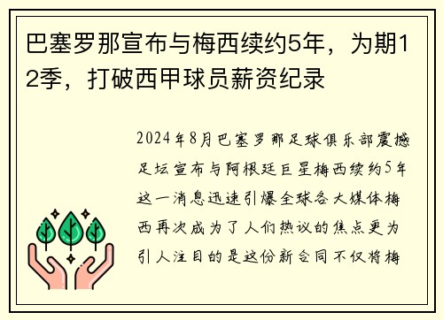 巴塞罗那宣布与梅西续约5年，为期12季，打破西甲球员薪资纪录