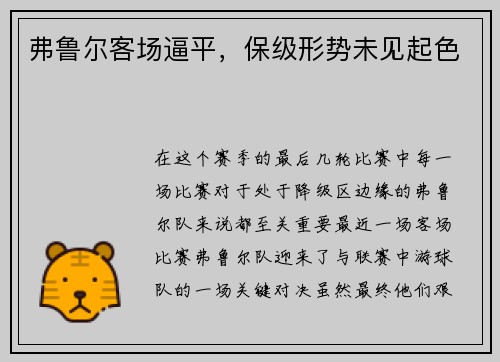 弗鲁尔客场逼平，保级形势未见起色