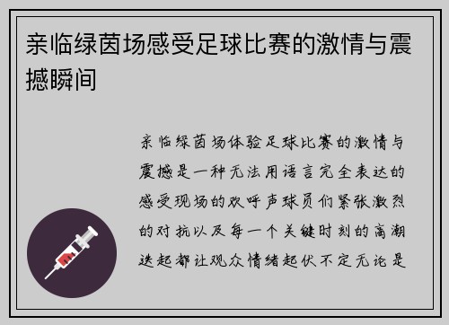 亲临绿茵场感受足球比赛的激情与震撼瞬间