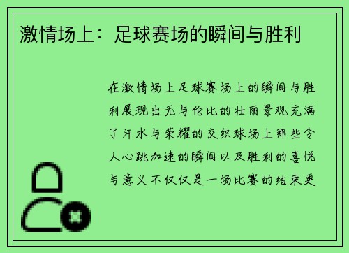 激情场上：足球赛场的瞬间与胜利