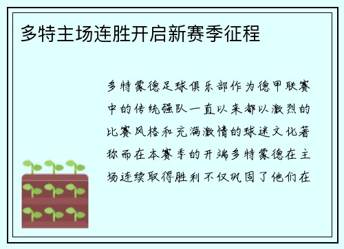 多特主场连胜开启新赛季征程