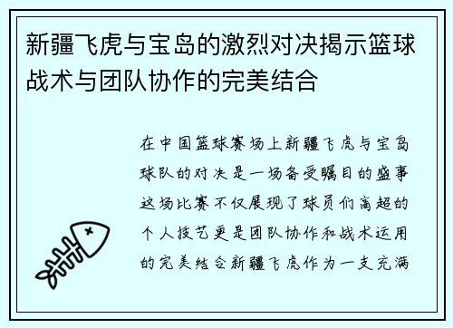 新疆飞虎与宝岛的激烈对决揭示篮球战术与团队协作的完美结合