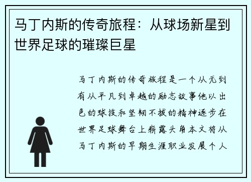 马丁内斯的传奇旅程：从球场新星到世界足球的璀璨巨星