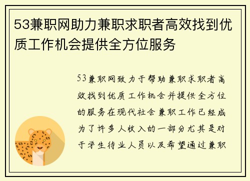 53兼职网助力兼职求职者高效找到优质工作机会提供全方位服务