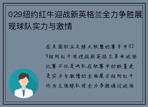 029纽约红牛迎战新英格兰全力争胜展现球队实力与激情